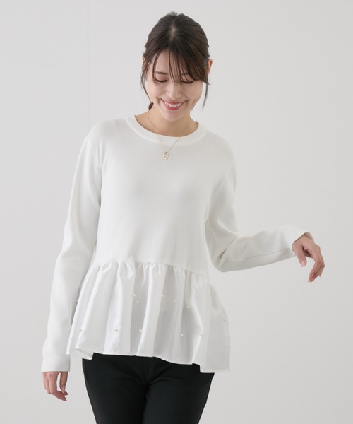 Jayro(ジャイロ)の「裾切替フリルプルオーバー(Tシャツ/カットソー・レディース・オフホワイト/ブラック・M)」の1枚目の写真