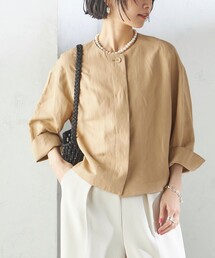 SHIPS Primary Navy Label:麻 レーヨン ノーカラー 羽織