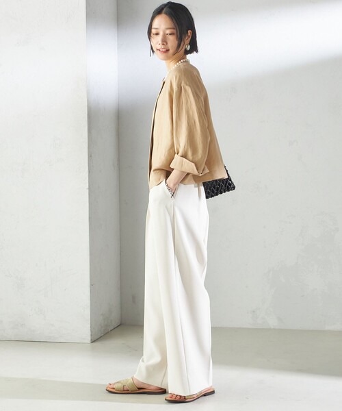 SHIPS（シップス）の「SHIPS Primary Navy Label:麻 レーヨン ノーカラー 羽織（シャツ/ブラウス・レディース・ベージュ/ネイビー/ライトブルー・36/38）」の5枚目の写真