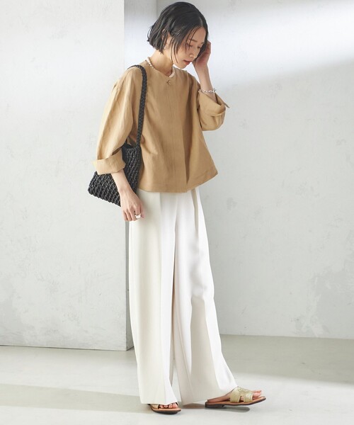 SHIPS for women / シップスウィメン SHIPS Primary Navy Label:麻 レーヨン ノーカラー 羽織 セール】SHIPS Primary Navy Label:麻 レーヨン ノーカラー 羽織