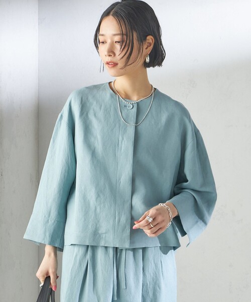 SHIPS（シップス）の「SHIPS Primary Navy Label:麻 レーヨン ノーカラー 羽織（シャツ/ブラウス・レディース・ベージュ/ネイビー/ライトブルー・36/38）」の22枚目の写真
