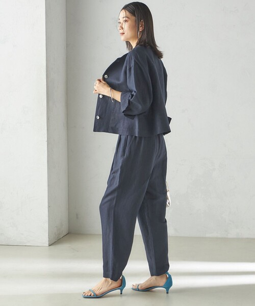 SHIPS シップスPrimary Navy Label シルク リネントップス