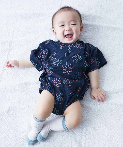 devirock(デビロック)の「着心地やわらか おやすみ甚平 ロンパース(浴衣・キッズ・ピンク系1/ブルー系1/ネイビー系1/グレー系1・70cm/80cm)」の3枚目の写真