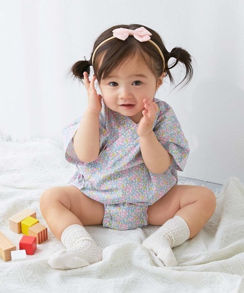 devirock(デビロック)の「着心地やわらか おやすみ甚平 ロンパース(浴衣・キッズ・ピンク系1/ブルー系1/ネイビー系1/グレー系1・70cm/80cm)」の4枚目の写真