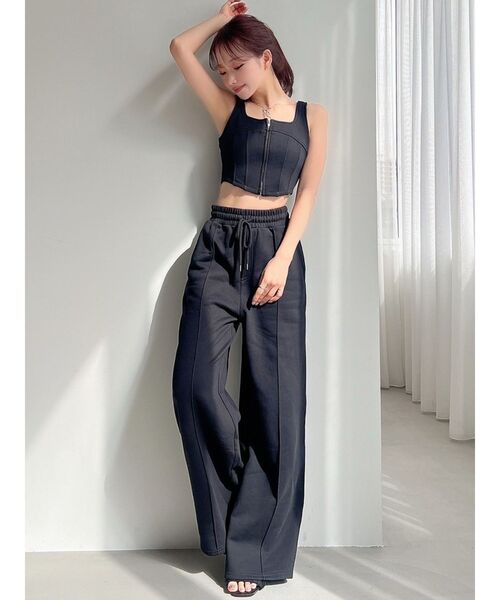 リュクス モード セットアップ パンツ スウェット スキッパートップス×ジョガーパンツスウェットセットアップ