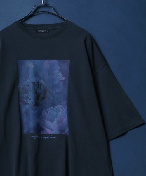 セール】Flower Graphic Print Pigment Processing T-Shirt