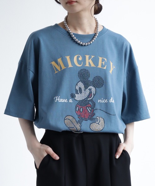 Disney(ディズニー)の「【Disney/ディズニー】ラインストーンミッキーハーフスリーブTシャツ(Tシャツ/カットソー・レディース・ブラック/イエロー/ブルー/クリーム・M/L)」の12枚目の写真