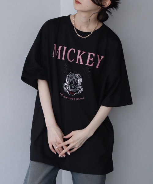 Disney(ディズニー)の「【Disney/ディズニー】ラインストーンミッキーハーフスリーブTシャツ(Tシャツ/カットソー・レディース・ブラック/イエロー/ブルー/クリーム・M/L)」の6枚目の写真