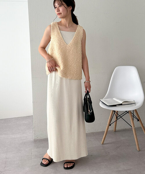 DISCOAT（ディスコート）の「【WEB限定】リボンヤーンベスト（ベスト・レディース・アイボリー/オフホワイト/チャコールグレー・MEDIUM）」の4枚目の写真