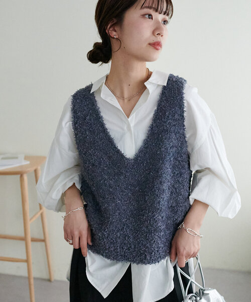 DISCOAT（ディスコート）の「【WEB限定】リボンヤーンベスト（ベスト・レディース・アイボリー/オフホワイト/チャコールグレー・MEDIUM）」の12枚目の写真