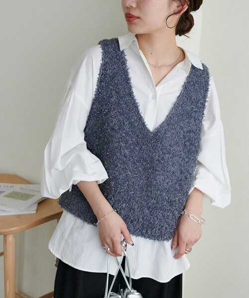 DISCOAT（ディスコート）の「【WEB限定】リボンヤーンベスト（ベスト・レディース・アイボリー/オフホワイト/チャコールグレー・MEDIUM）」の13枚目の写真