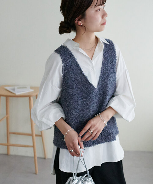 DISCOAT（ディスコート）の「【WEB限定】リボンヤーンベスト（ベスト・レディース・アイボリー/オフホワイト/チャコールグレー・MEDIUM）」の14枚目の写真