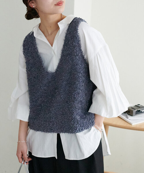 DISCOAT（ディスコート）の「【WEB限定】リボンヤーンベスト（ベスト・レディース・アイボリー/オフホワイト/チャコールグレー・MEDIUM）」の15枚目の写真