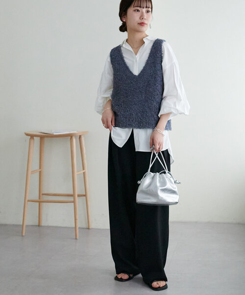 DISCOAT（ディスコート）の「【WEB限定】リボンヤーンベスト（ベスト・レディース・アイボリー/オフホワイト/チャコールグレー・MEDIUM）」の16枚目の写真