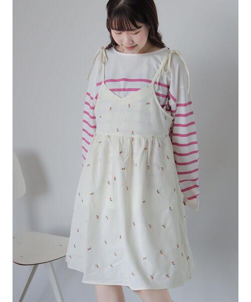 刺繍キャミワンピース セール】限定展開 シアー 小花柄 刺繍 キャミワンピース