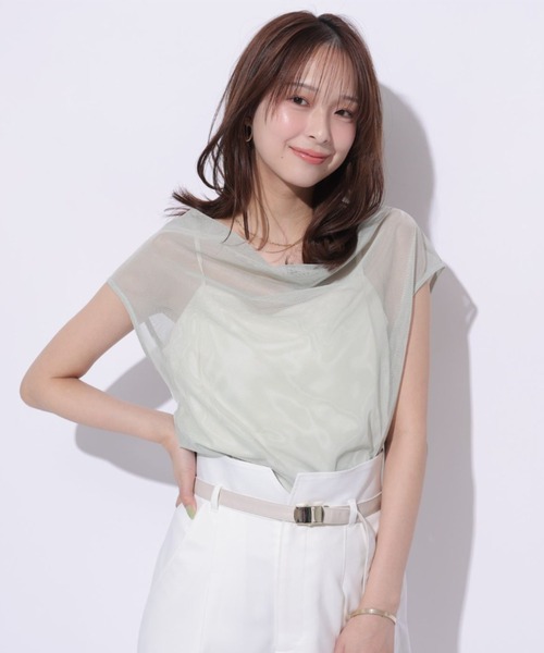 Mystrada(マイストラーダ)の「ドレープメッシュプルオーバー(シャツ/ブラウス・レディース・ベージュ系その他/ブラック/ピンク/ミント・38)」の5枚目の写真