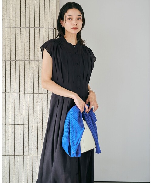 green label relaxing（グリーンレーベルリラクシング）の「カッセン ウエストタック フレンチスリーブ ワンピース（ワンピース・レディース・ライトブルー/ネイビー/その他1/その他2/マスタード・FREE）」の7枚目の写真