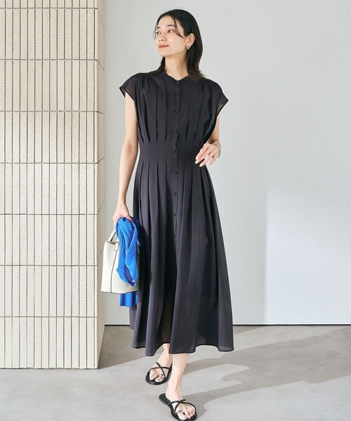 新品【グリーンレーベル】カッセン ウエストタック フレンチスリーブ ワンピース green label relaxing ワンピース カッセン ウエストタック