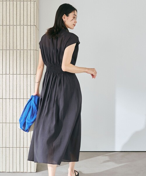 green label relaxing（グリーンレーベルリラクシング）の「カッセン ウエストタック フレンチスリーブ ワンピース（ワンピース・レディース・ライトブルー/ネイビー/その他1/その他2/マスタード・FREE）」の11枚目の写真