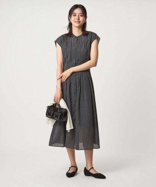 極美品✨定価１.５万❤️　麻　黒　ウエストタックフレンチスリーブワンピース URBAN RESEARCH ワンピース ウエストタックフレンチスリーブ