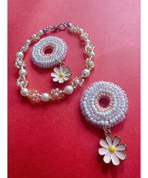 【NAPIKO】お花🌸ひらひら♡丸型☆ビーズアクセサリー◇ピンク/ピアス(MA)
