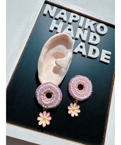 NAPIKO】お花🌸ひらひら♡丸型☆ビーズアクセサリー