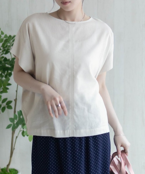 HusHusH(ハッシュアッシュ)の「HusHusH 麻混プルオーバー(シャツ/ブラウス・レディース・グレイッシュベージュ/ブラック/コーラルピンク・M/L)」の2枚目の写真