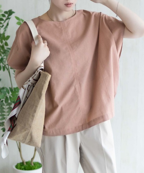 HusHusH(ハッシュアッシュ)の「HusHusH 麻混プルオーバー(シャツ/ブラウス・レディース・グレイッシュベージュ/ブラック/コーラルピンク・M/L)」の3枚目の写真