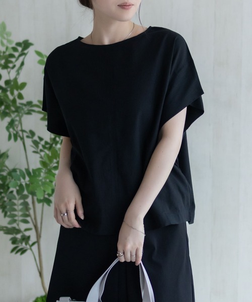 HusHusH(ハッシュアッシュ)の「HusHusH 麻混プルオーバー(シャツ/ブラウス・レディース・グレイッシュベージュ/ブラック/コーラルピンク・M/L)」の4枚目の写真