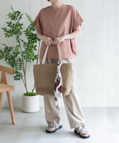 HusHusH(ハッシュアッシュ)の「HusHusH 麻混プルオーバー(シャツ/ブラウス・レディース・グレイッシュベージュ/ブラック/コーラルピンク・M/L)」の8枚目の写真