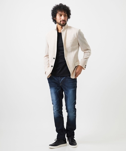 MICHEL KLEIN HOMME (ミッシェルクランオム)の「ストライプ柄コンバーチブルジャケット(テーラードジャケット・メンズ・レッド/グリーン・MEDIUM/LARGE/X-LARGE)」の5枚目の写真