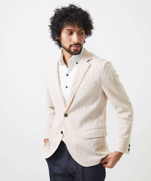 MICHEL KLEIN HOMME (ミッシェルクランオム)の「ストライプ柄コンバーチブルジャケット(テーラードジャケット・メンズ・レッド/グリーン・MEDIUM/LARGE/X-LARGE)」の4枚目の写真