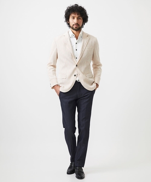 MICHEL KLEIN HOMME (ミッシェルクランオム)の「ストライプ柄コンバーチブルジャケット(テーラードジャケット・メンズ・レッド/グリーン・MEDIUM/LARGE/X-LARGE)」の9枚目の写真