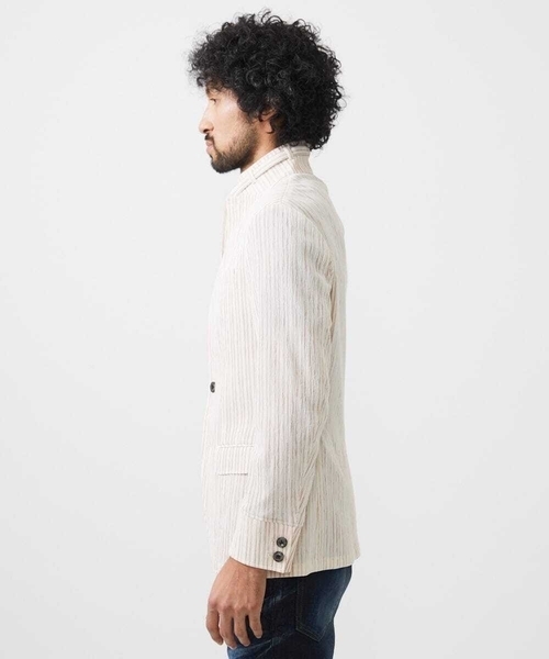 MICHEL KLEIN HOMME (ミッシェルクランオム)の「ストライプ柄コンバーチブルジャケット(テーラードジャケット・メンズ・レッド/グリーン・MEDIUM/LARGE/X-LARGE)」の8枚目の写真