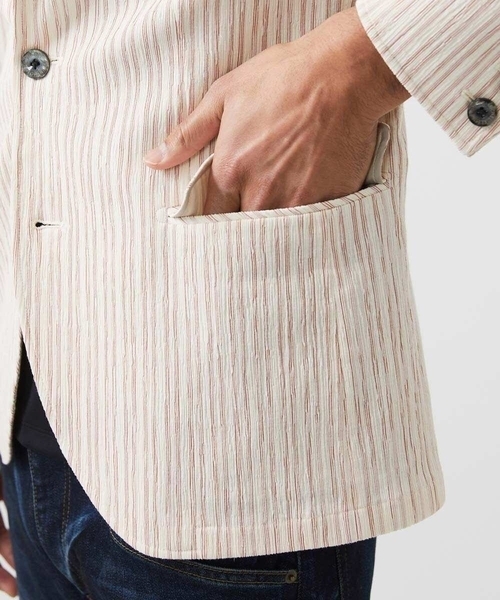 MICHEL KLEIN HOMME (ミッシェルクランオム)の「ストライプ柄コンバーチブルジャケット(テーラードジャケット・メンズ・レッド/グリーン・MEDIUM/LARGE/X-LARGE)」の11枚目の写真