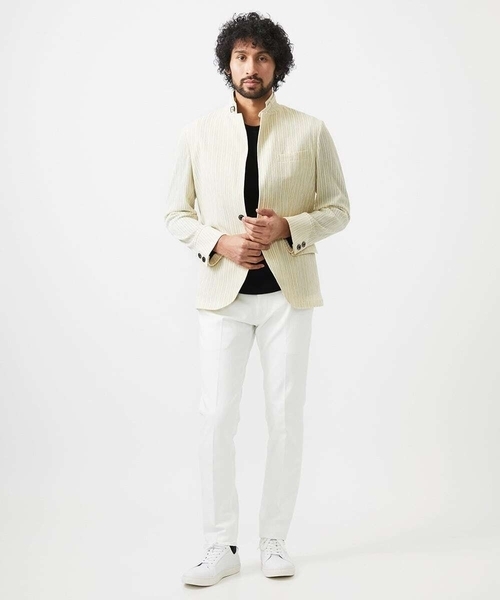 MICHEL KLEIN HOMME (ミッシェルクランオム)の「ストライプ柄コンバーチブルジャケット(テーラードジャケット・メンズ・レッド/グリーン・MEDIUM/LARGE/X-LARGE)」の12枚目の写真