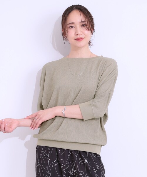 SHOO・LA・RUE（シューラルー）の「ゆるシルエットが心地よい リブドルマントップス（Tシャツ/カットソー・レディース・アイボリー/イエロー系その他/ブラウン系/ライトオレンジ系/チャコールグレー・01/02/03/04）」の8枚目の写真