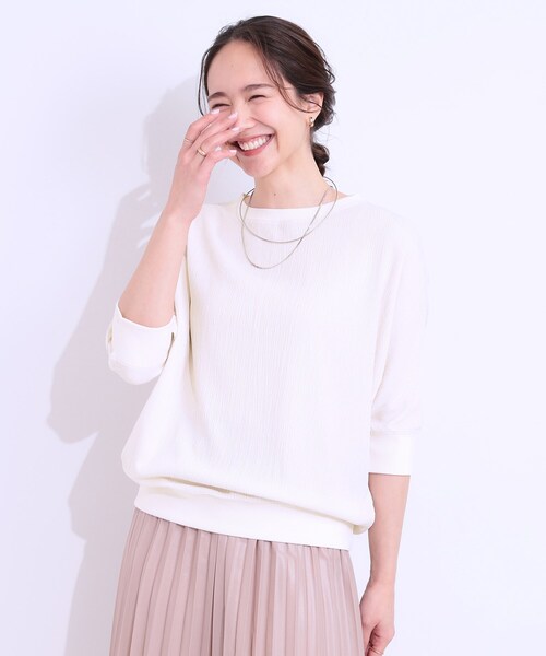 SHOO・LA・RUE（シューラルー）の「ゆるシルエットが心地よい リブドルマントップス（Tシャツ/カットソー・レディース・アイボリー/イエロー系その他/ブラウン系/ライトオレンジ系/チャコールグレー・01/02/03/04）」の12枚目の写真