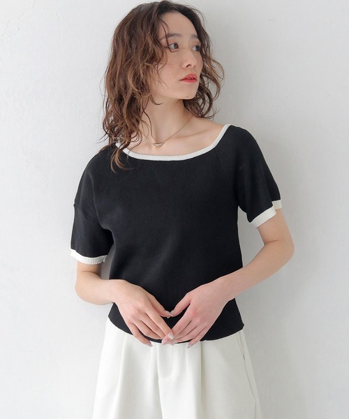 CLEIO(クレイオ)の「【CLEIO】バイカラーワンショルサマーニット BICOLOR ONE-SHOULDER SUMMER KNIT/737-13675(ニット/セーター・レディース・ホワイト/ブラック/ホワイト×ブルー/レモンイエロー・FREE)」の3枚目の写真