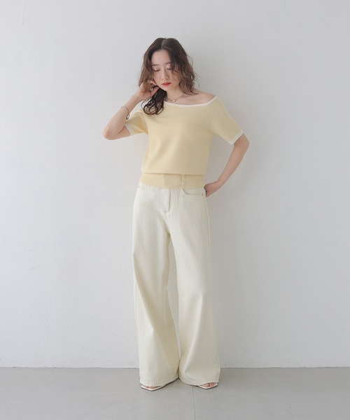 CLEIO(クレイオ)の「【CLEIO】バイカラーワンショルサマーニット BICOLOR ONE-SHOULDER SUMMER KNIT/737-13675(ニット/セーター・レディース・ホワイト/ブラック/ホワイト×ブルー/レモンイエロー・FREE)」の14枚目の写真