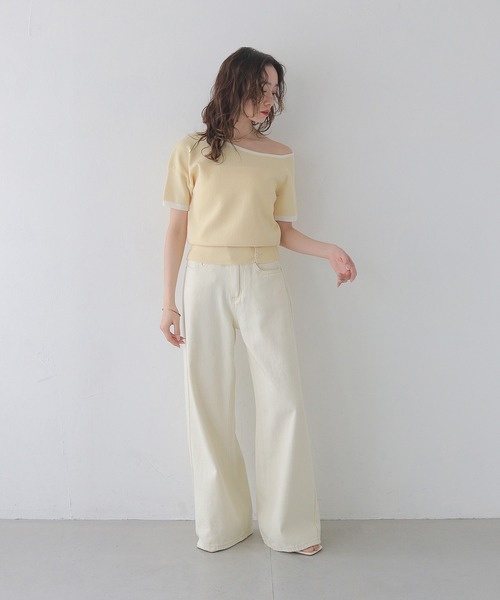 CLEIO(クレイオ)の「【CLEIO】バイカラーワンショルサマーニット BICOLOR ONE-SHOULDER SUMMER KNIT/737-13675(ニット/セーター・レディース・ホワイト/ブラック/ホワイト×ブルー/レモンイエロー・FREE)」の5枚目の写真