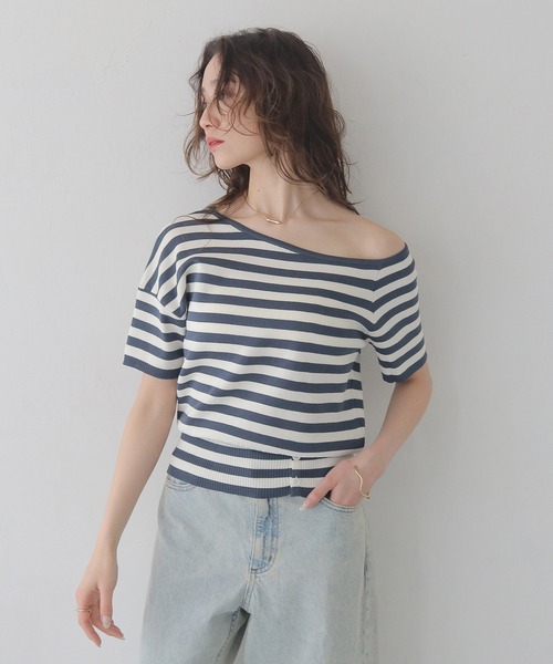 CLEIO(クレイオ)の「【CLEIO】バイカラーワンショルサマーニット BICOLOR ONE-SHOULDER SUMMER KNIT/737-13675(ニット/セーター・レディース・ホワイト/ブラック/ホワイト×ブルー/レモンイエロー・FREE)」の7枚目の写真
