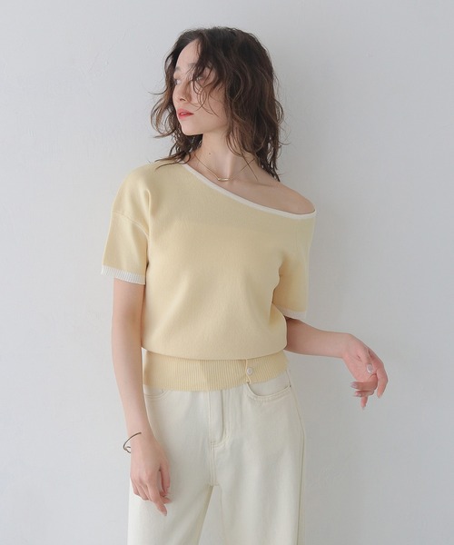 CLEIO(クレイオ)の「【CLEIO】バイカラーワンショルサマーニット BICOLOR ONE-SHOULDER SUMMER KNIT/737-13675(ニット/セーター・レディース・ホワイト/ブラック/ホワイト×ブルー/レモンイエロー・FREE)」の20枚目の写真
