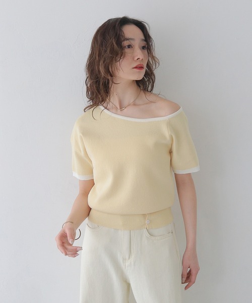 CLEIO(クレイオ)の「【CLEIO】バイカラーワンショルサマーニット BICOLOR ONE-SHOULDER SUMMER KNIT/737-13675(ニット/セーター・レディース・ホワイト/ブラック/ホワイト×ブルー/レモンイエロー・FREE)」の18枚目の写真