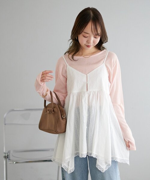 DISCOAT（ディスコート）の「【WEB限定】アシメヘムレースキャミチュニック（チュニック・レディース・ブラック/オフホワイト・FREE）」の7枚目の写真