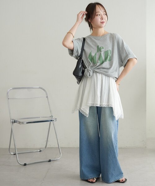 DISCOAT（ディスコート）の「【WEB限定】アシメヘムレースキャミチュニック（チュニック・レディース・ブラック/オフホワイト・FREE）」の9枚目の写真