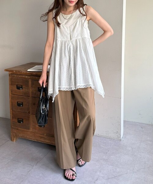 DISCOAT（ディスコート）の「【WEB限定】アシメヘムレースキャミチュニック（チュニック・レディース・ブラック/オフホワイト・FREE）」の10枚目の写真