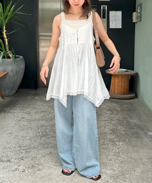 DISCOAT（ディスコート）の「【WEB限定】アシメヘムレースキャミチュニック（チュニック・レディース・ブラック/オフホワイト・FREE）」の15枚目の写真
