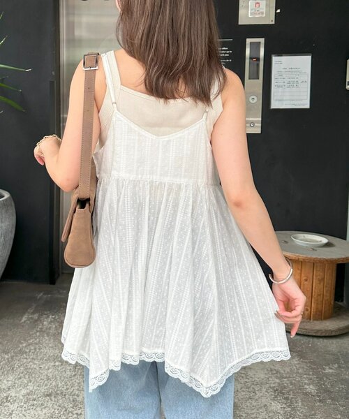 DISCOAT（ディスコート）の「【WEB限定】アシメヘムレースキャミチュニック（チュニック・レディース・ブラック/オフホワイト・FREE）」の20枚目の写真