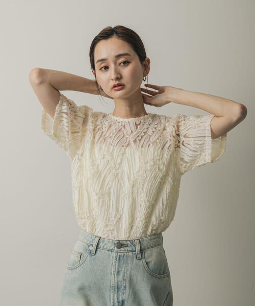 SENSE OF PLACE by URBAN RESEARCH（センスオブプレイスバイアーバンリサーチ）の「コードシシュウトップ(半袖)（シャツ/ブラウス・レディース・ベージュ/ブラック/アイボリー・ONE）」の12枚目の写真